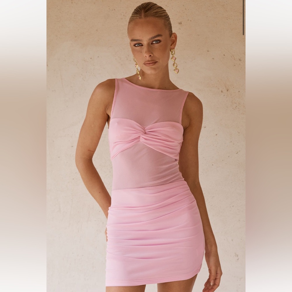 Pink Midi Dress with mesh detail